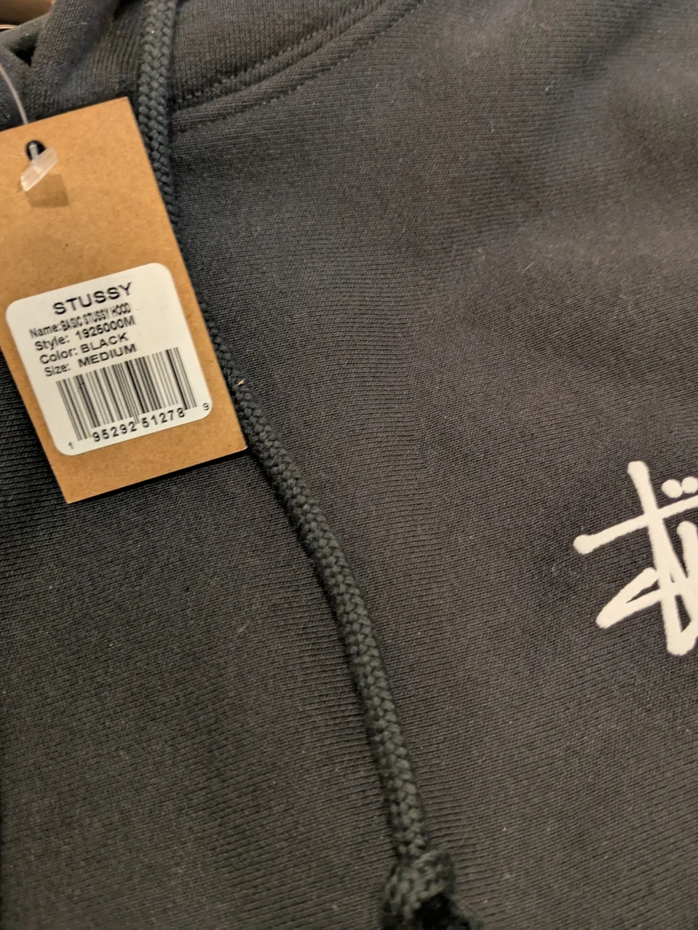 Stussy Black Pullover Hoodie with White Script Logo - New With Tags - Picture 2 of 2